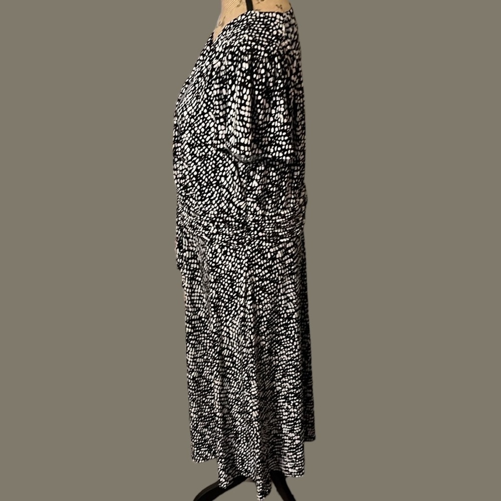 Black and white polka dot CJ Banks faux wrap dress, lined with front tie. NWT. - Picture 3 of 8